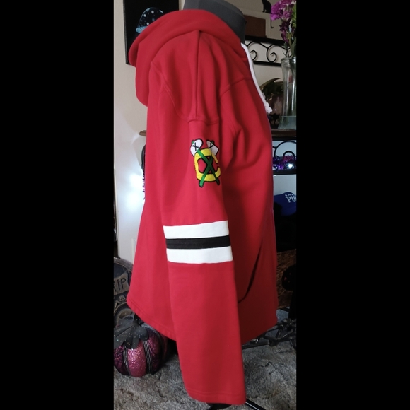 🖤 Chicago Blackhawks Zip Up Hoodie NHL Hockey Large Cotton Fanatics Red - Picture 9 of 15